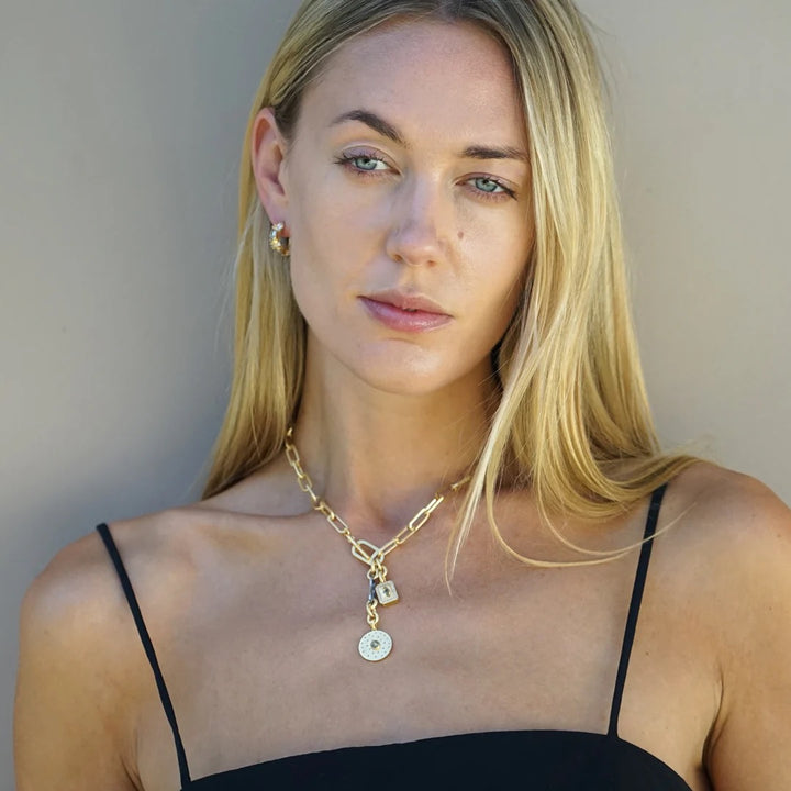 Tat2 Designs Mini Brushed Gold Rico Bar Rondo Toggle Necklace