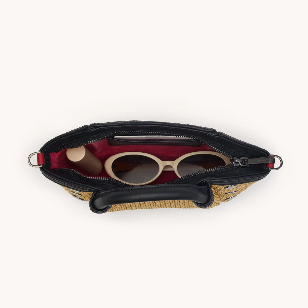 Hammitt Paul Mini Handbag - Noir Smooth Raffia/Gunmetal