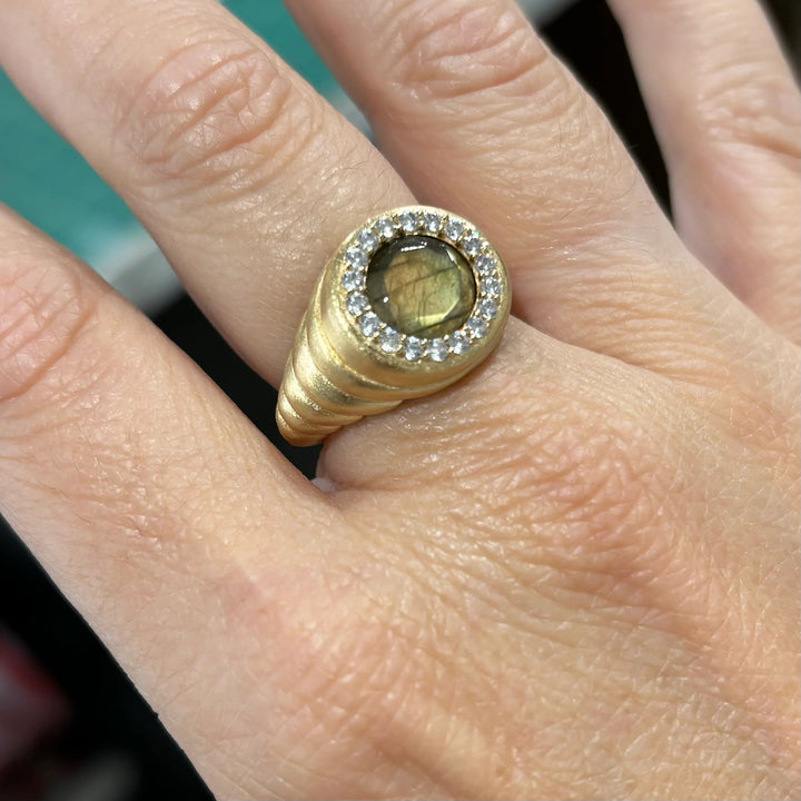 Tat2 Designs Gold Scalloped Poppy Labradorite Ring