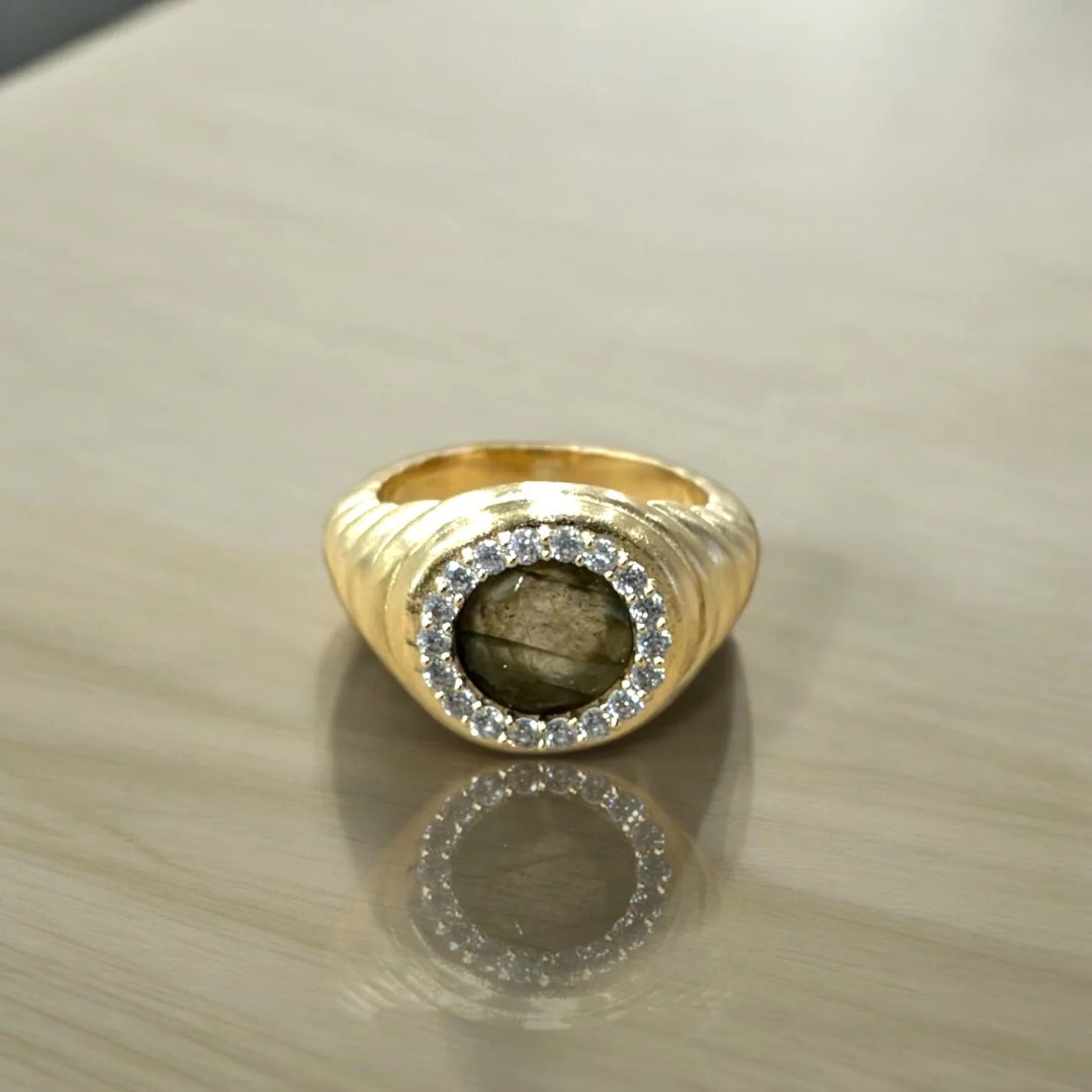 Tat2 Designs Gold Scalloped Poppy Labradorite Ring