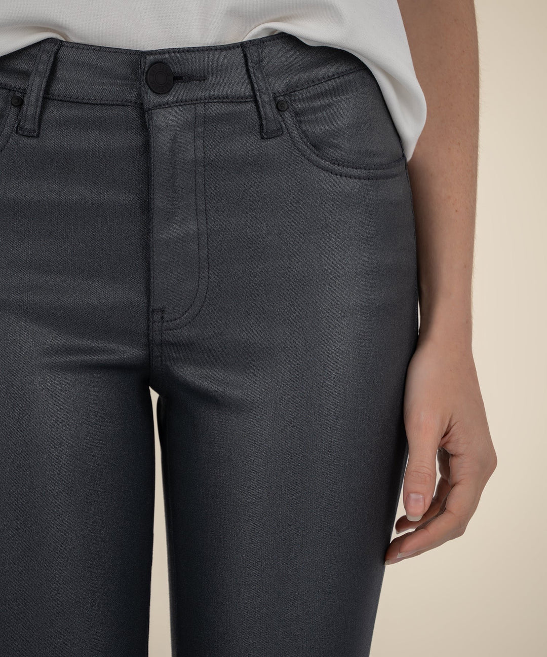 Kut From the Kloth Kelsey Coated High Rise Ankle Flare Jeans - Silver Bell