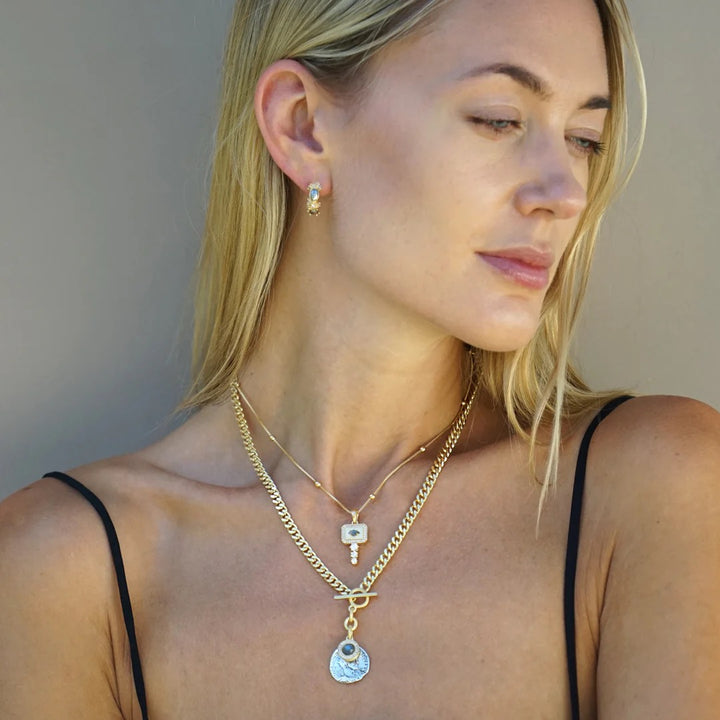 Tat2 Designs Mini Gold Mesa Labradorite Charm Necklace