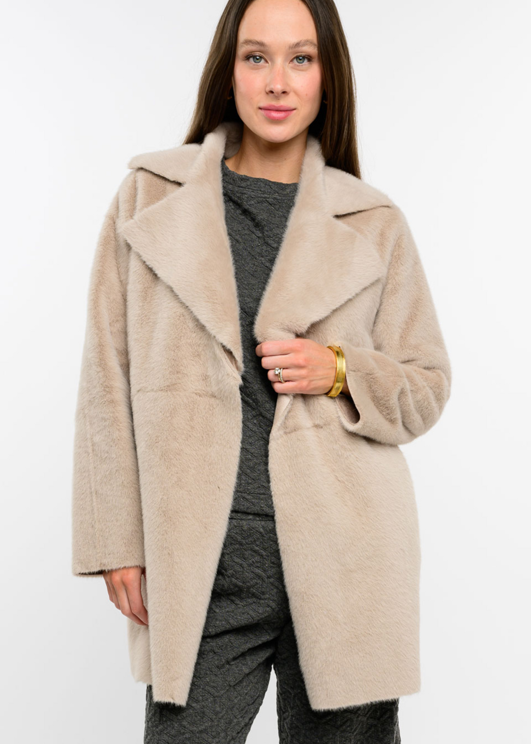 Ivy Jane Faux Fur & Suede Coat in Smoke