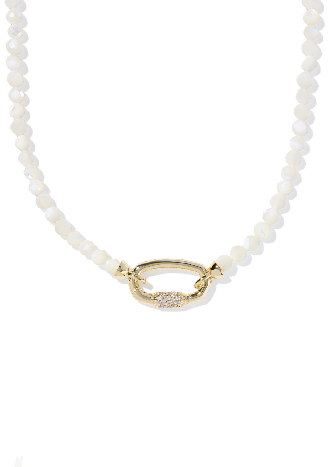 Women's ivory beaded necklace with a gold clasp