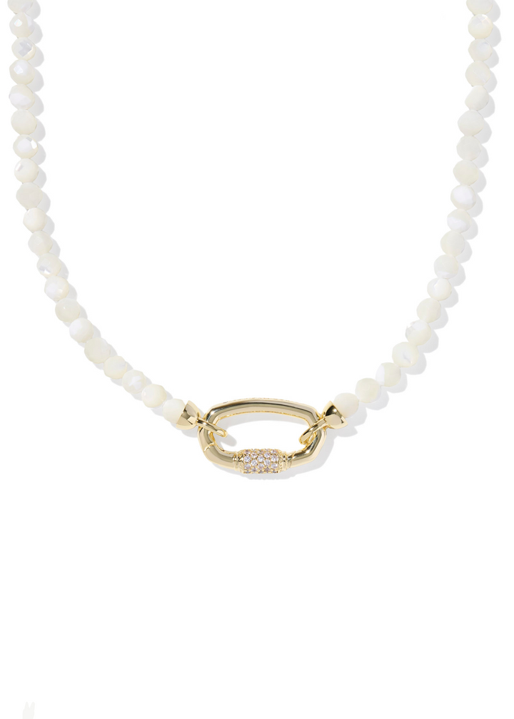 Women's ivory beaded necklace with a gold clasp