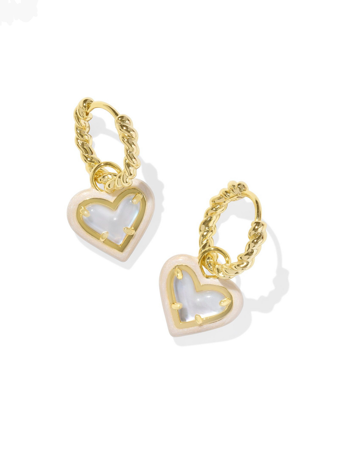 Kendra Scott Ari Heart Enamel Frame Huggie Earrings in Gold/Ivory Mother of Pearl