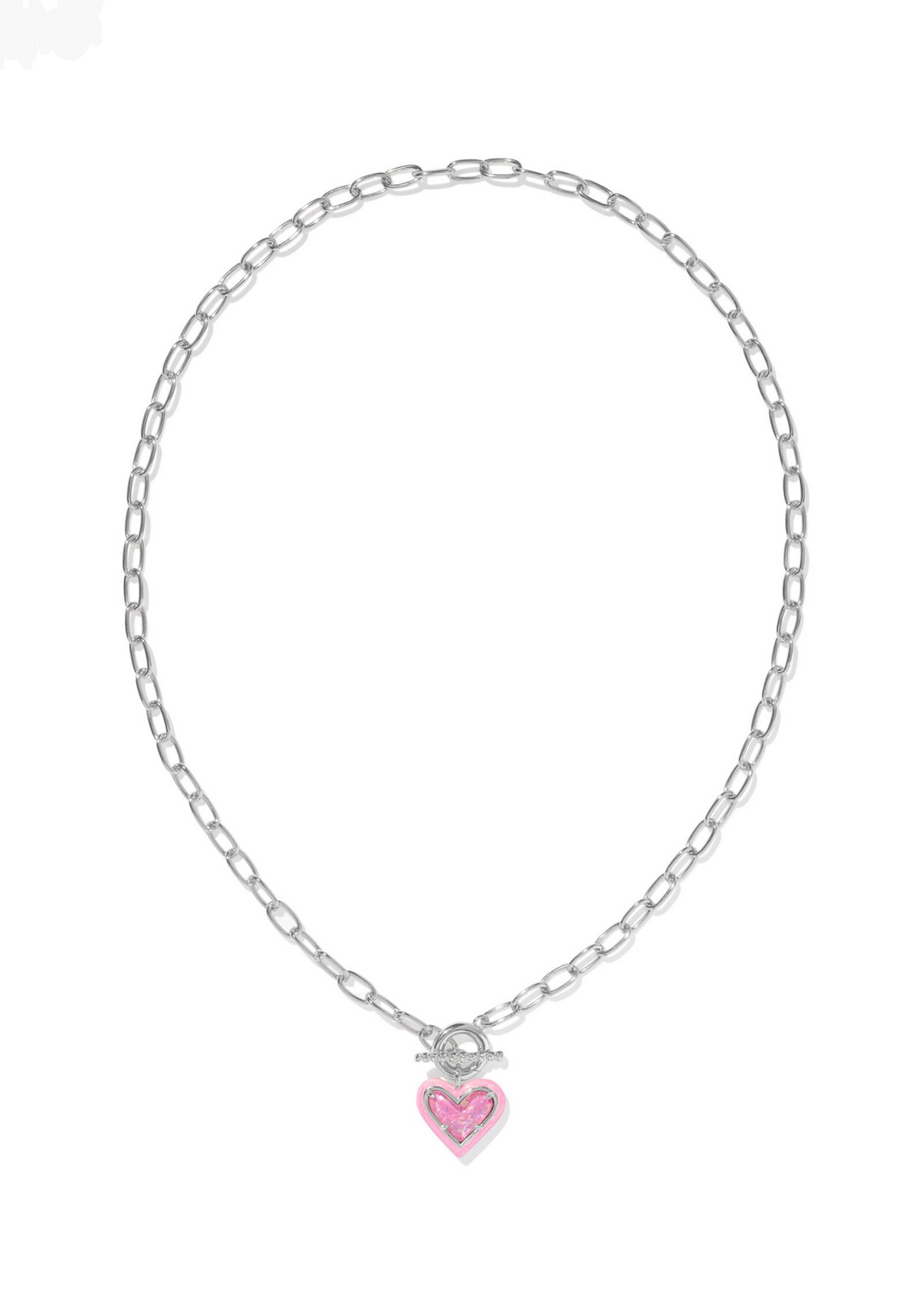 Kendra Scott Ari Heart Enamel Frame Link and Chain Necklace - Rhodium/Pink Iridescent Glitter Glass