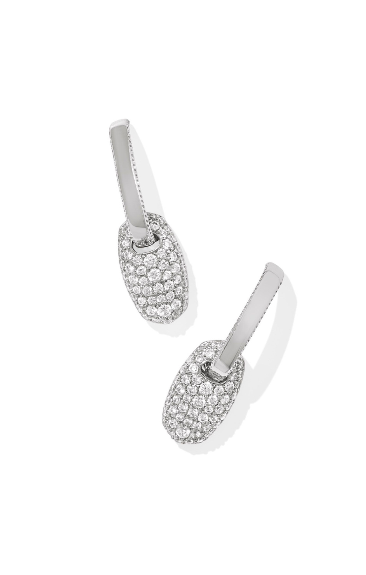 Kendra Scott Bailey Pave Huggie Earrings in Silver White Crystal