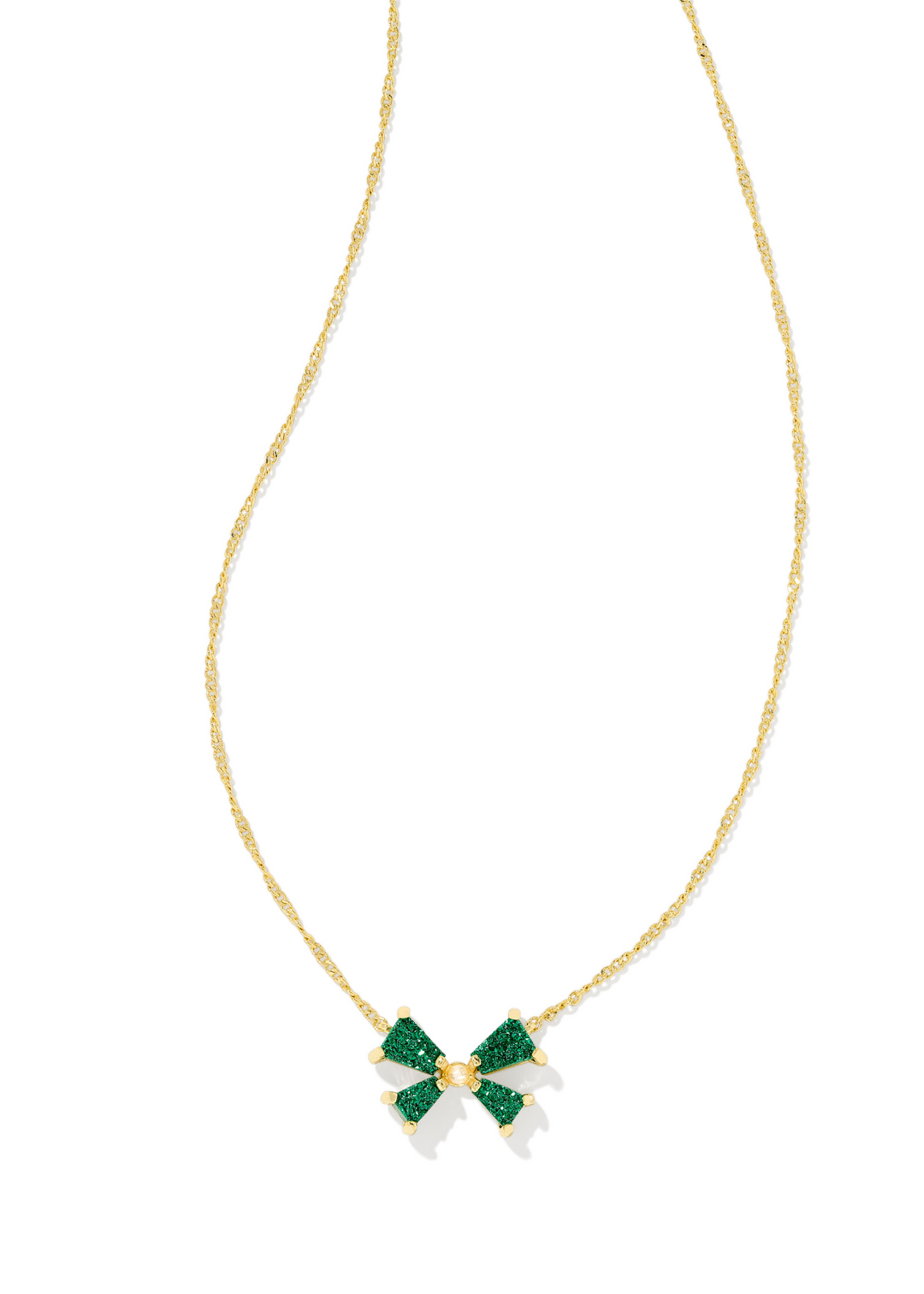 Kendra Scott Blair Bow Short Pendant Necklace in Gold/Emerald Drusy