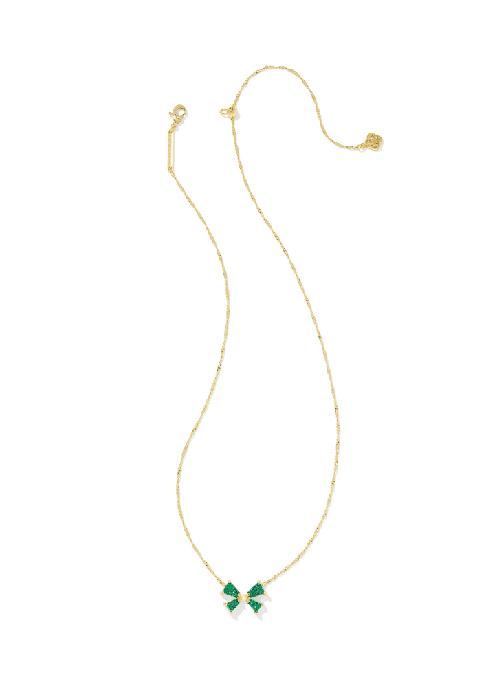 Kendra Scott Blair Bow Small Short Pendant Necklace - Gold/Emerald Drusy