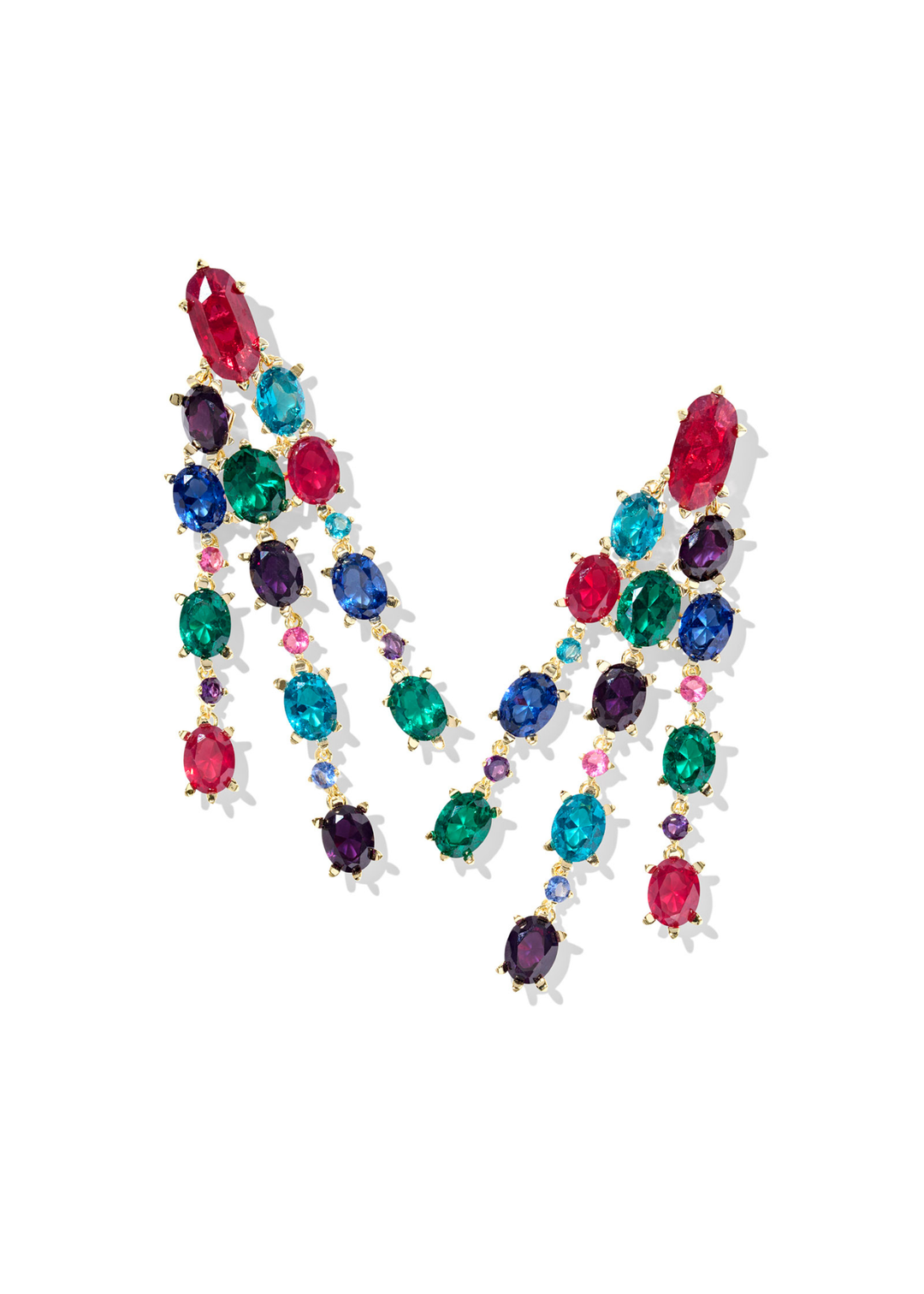 Multicolor strand earrings against a white background