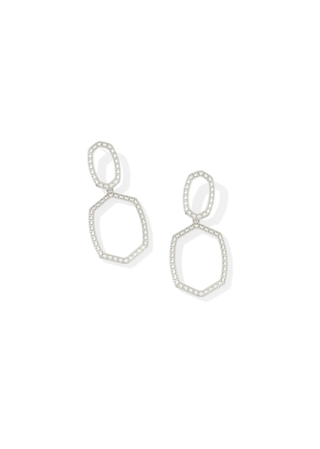 Rhodium open frame earrings on a white background