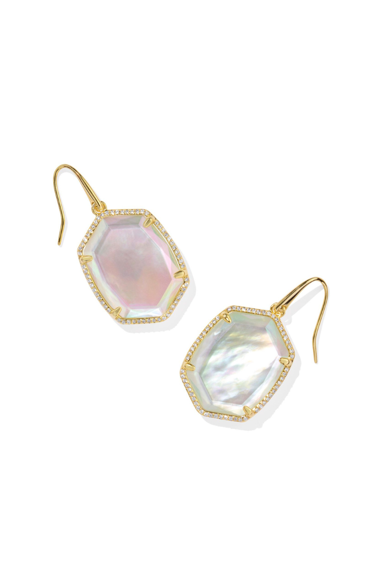 Kendra Scott Daphne Pave Frame Drop Earrings in Gold Iridescent Ivory Illusion