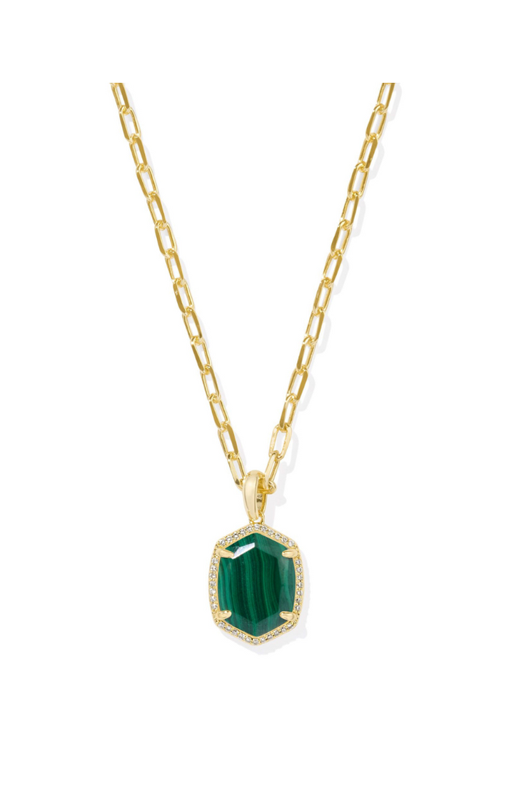 Kendra Scott Daphne Rave Frame Short Pendant Necklace in Gold/Green Malachite