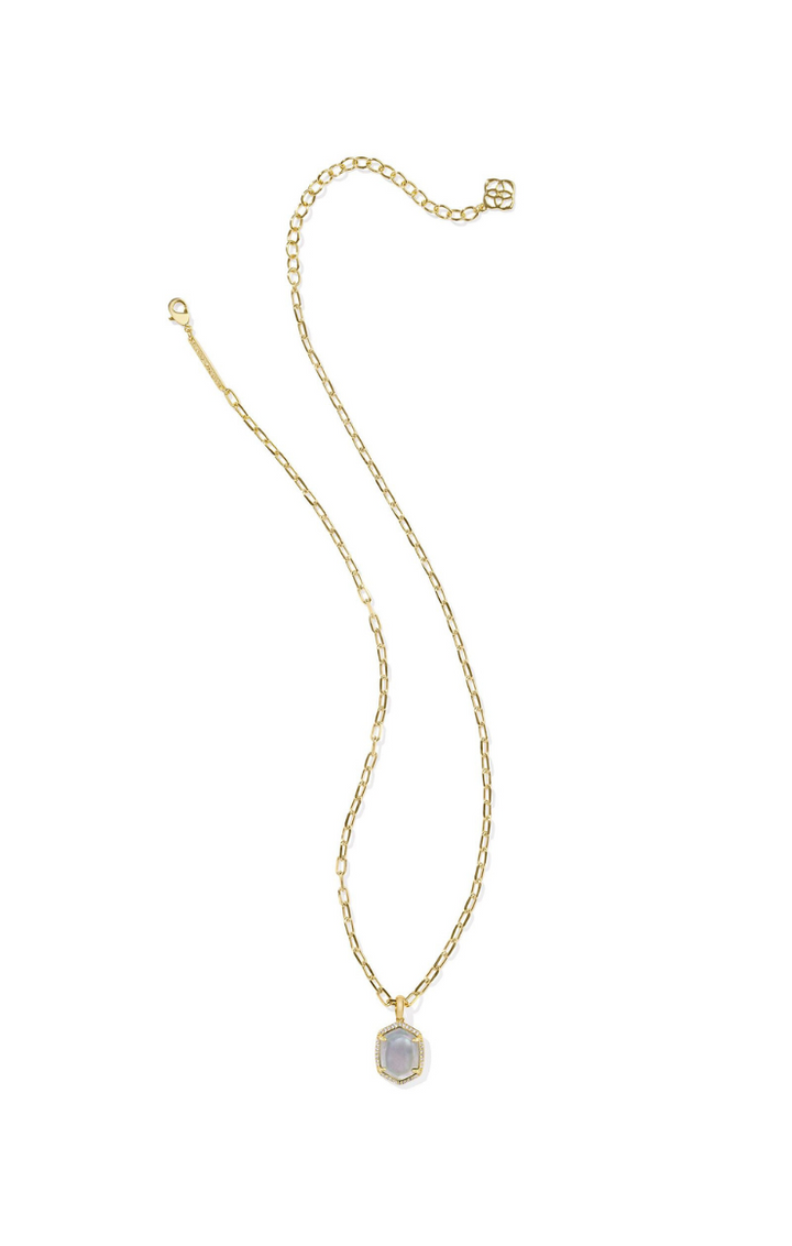 Kendra Scott Daphne Pave Frame Short Pendant Necklace - Gold/Iridescent Ivory Illusion