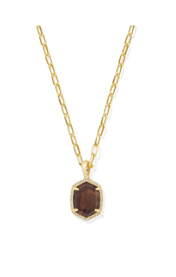 Kendra Scott Daphne Pave Frame Short Pendant Necklace - Gold/Smoky Quartz