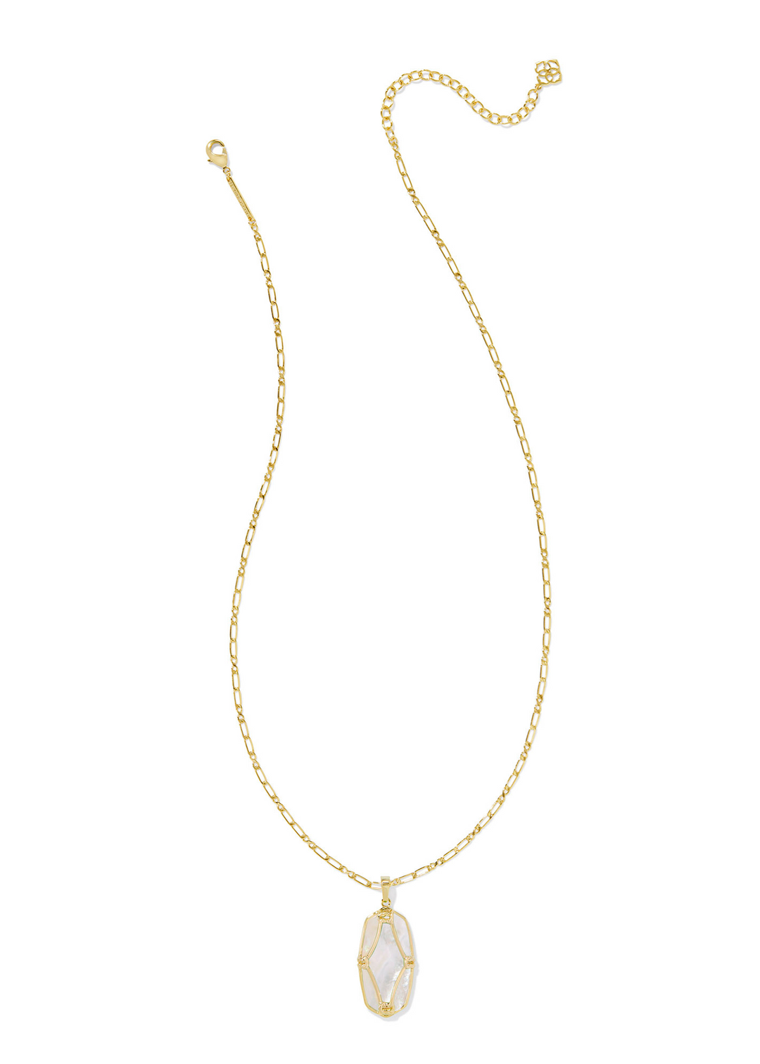 Kendra Scott Elle Lattice Frame Large Long Pendant Necklace - Gold/Ivory MOP