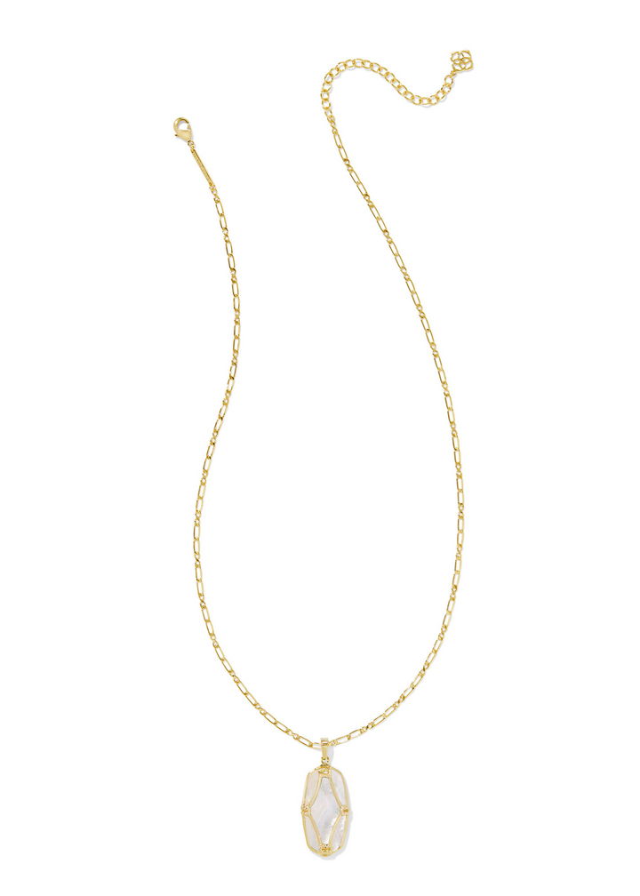 Kendra Scott Elle Lattice Frame Large Long Pendant Necklace - Gold/Ivory MOP