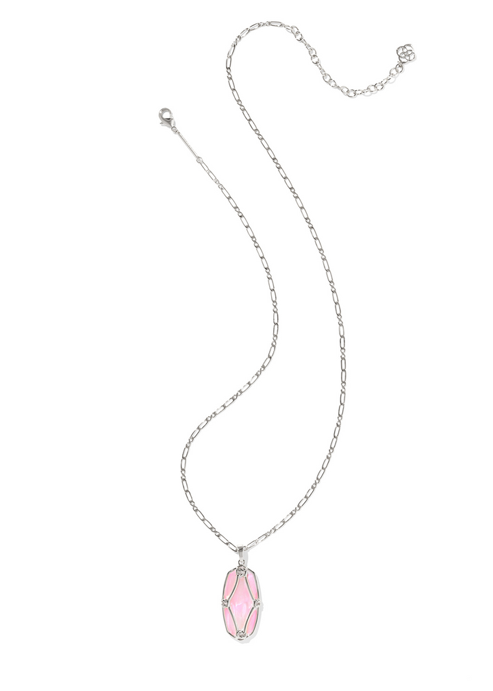 Kendra Scott Elle Lattice Frame Large Long Pendant Necklace - Rhodium/Blush Ivory MOP