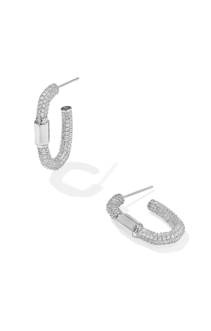 Kendra Scott Emery Hoop Earrings in Silver White Crystal