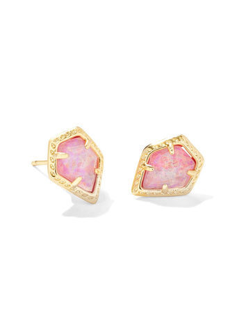 Framed Tessa Stud Earring - Gold/Luster Pink Rose Kyocera Opal