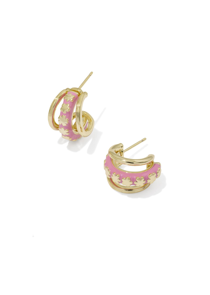 Pink and gold multipe hoop huggie earrings