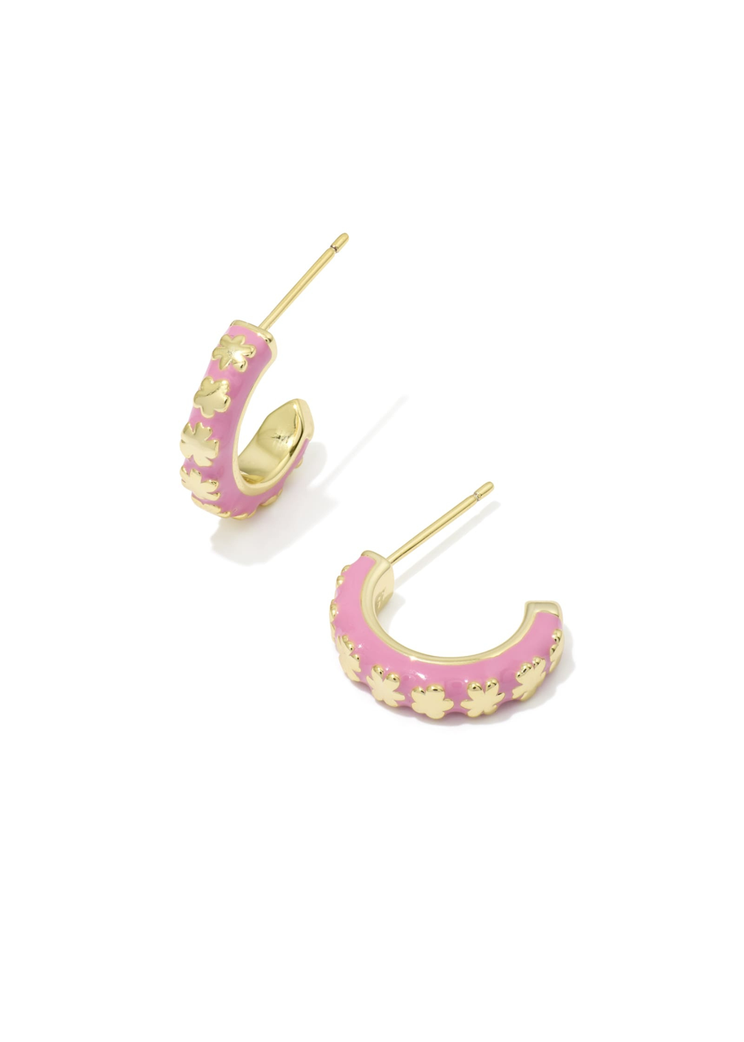 Pink and gold huggie earrings