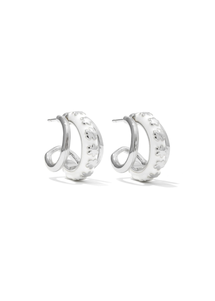 Silver and white multi hoop huggie earrings