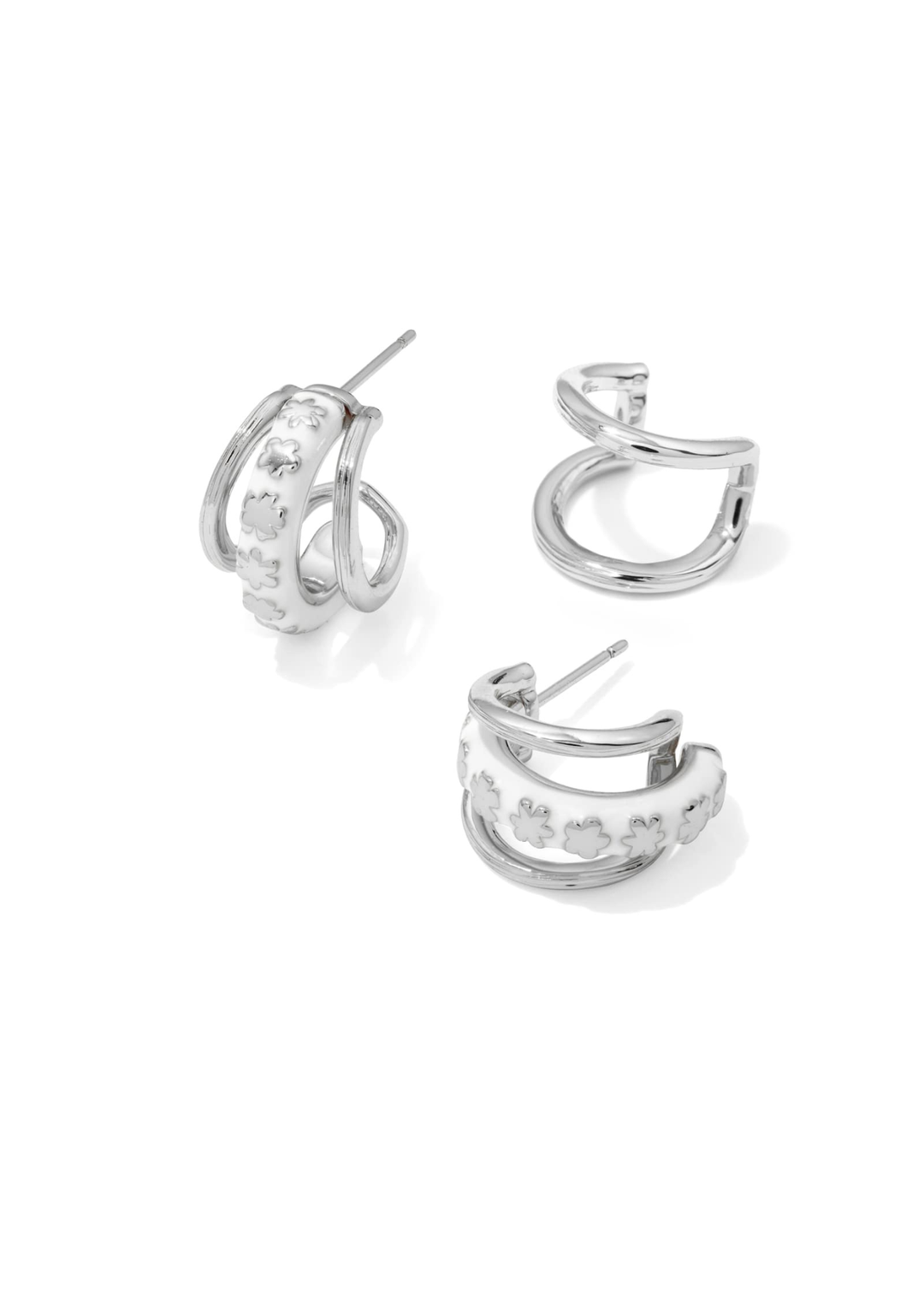 Silver and white multi hoop huggie earrings