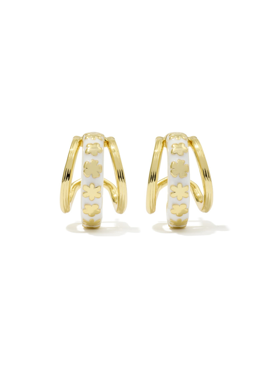 Gold and white multi hoop huggie earrings