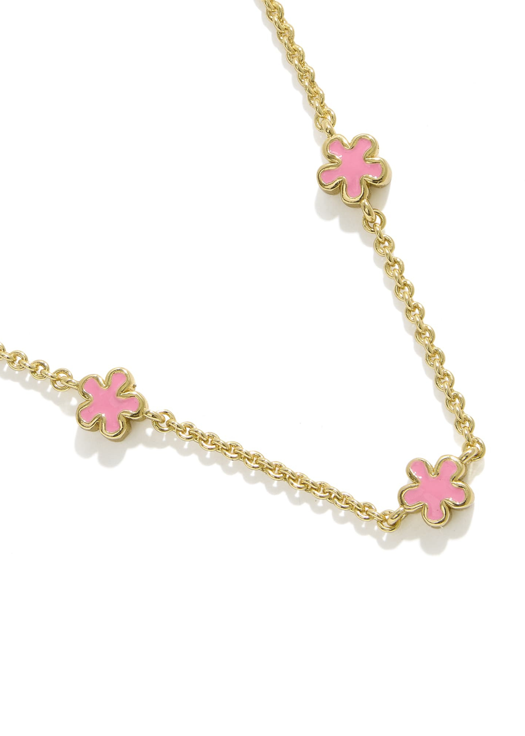 Gold strand necklace with pink flowers