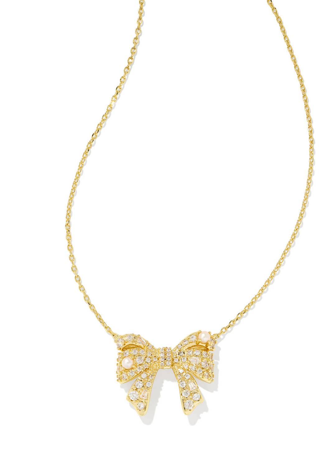 Kendra Scott Krista Bow Short Pendant Necklace in Gold/White Mix