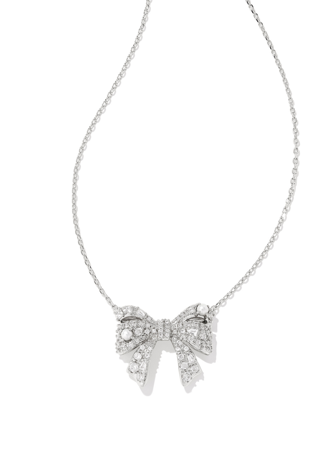 Kendra Scott Krista Bow Short Pendant Necklace in Rhodium/White Mix