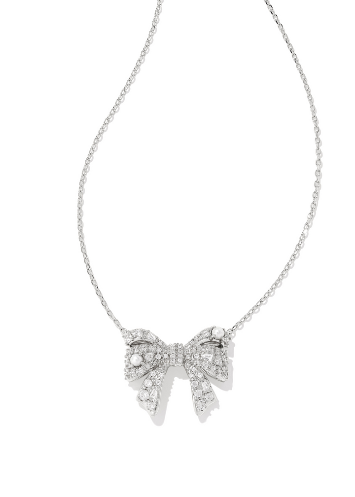 Kendra Scott Krista Bow Short Pendant Necklace in Rhodium/White Mix