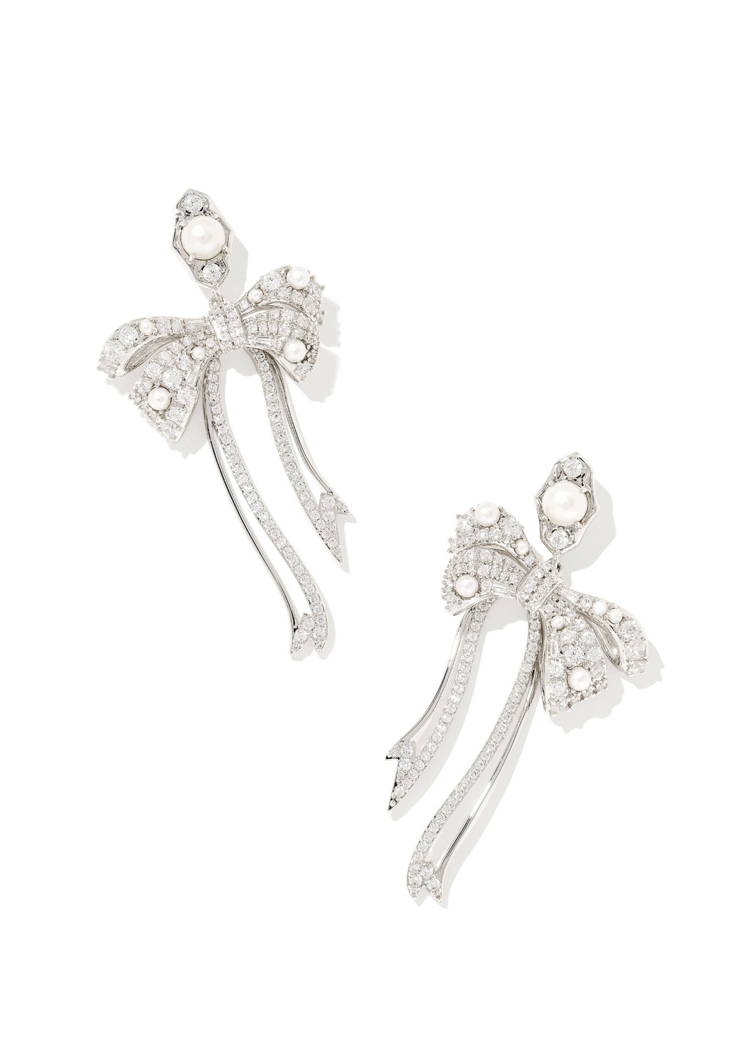 Kendra Scott Krista Bow Statement Earrings in Rhodium/White Mix