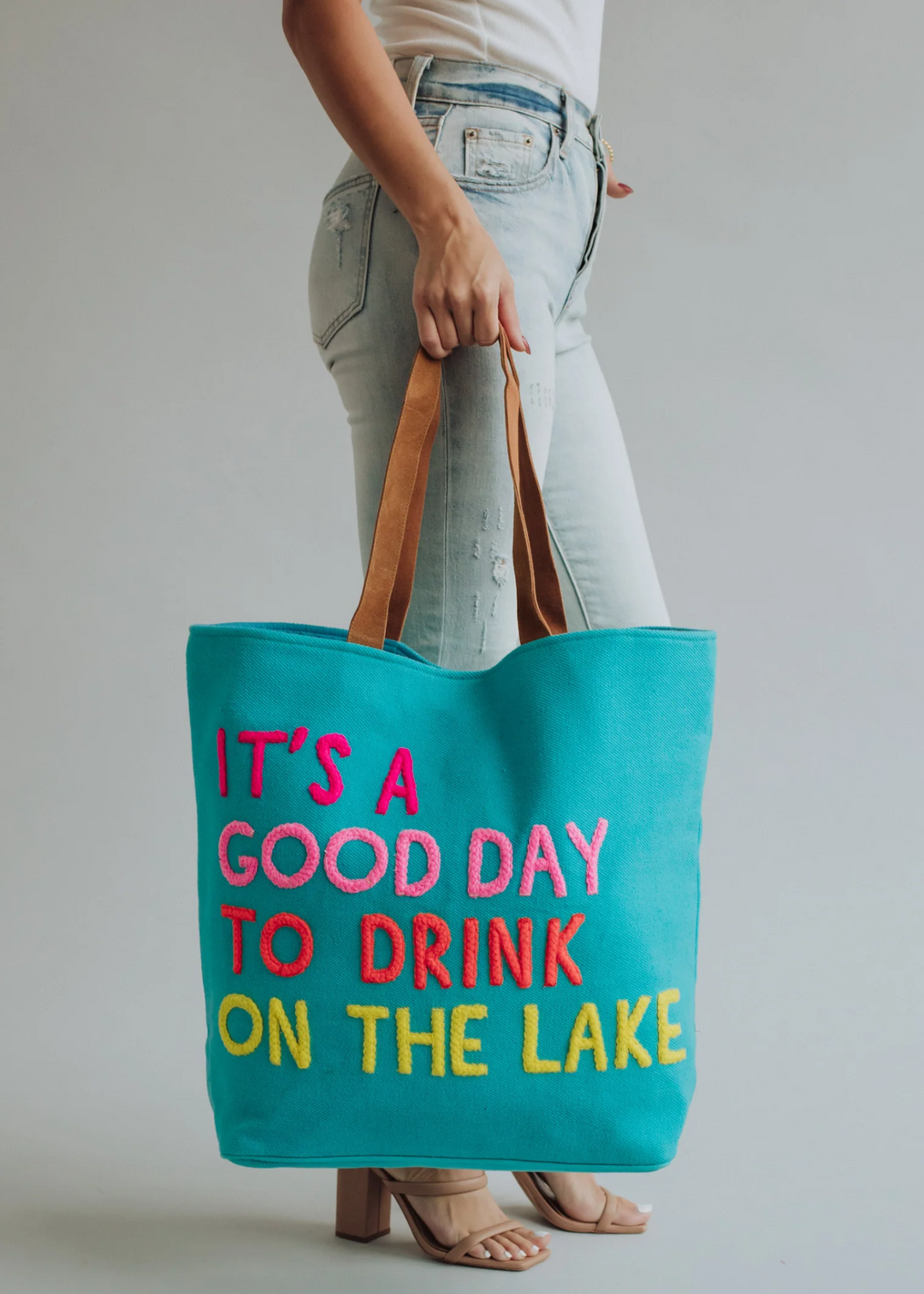 It's a Good Day to Drink on the Lake Tote in Blue