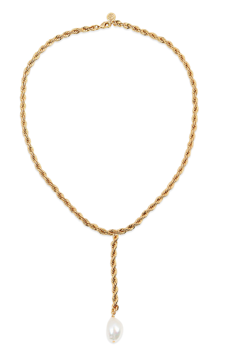 Leeada Bryn Pearl Lariat Necklace - Gold