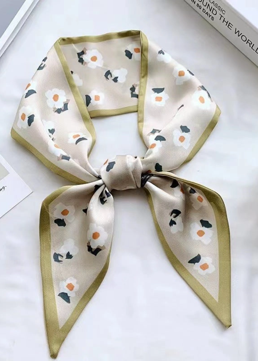 Floral pattern scarf with yellow trim