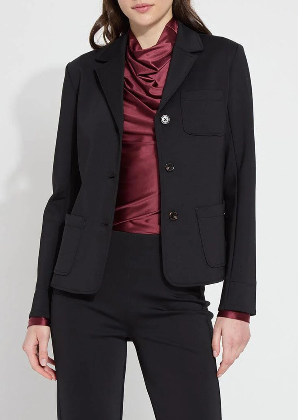 black neoprene blazer with chest and side pockets