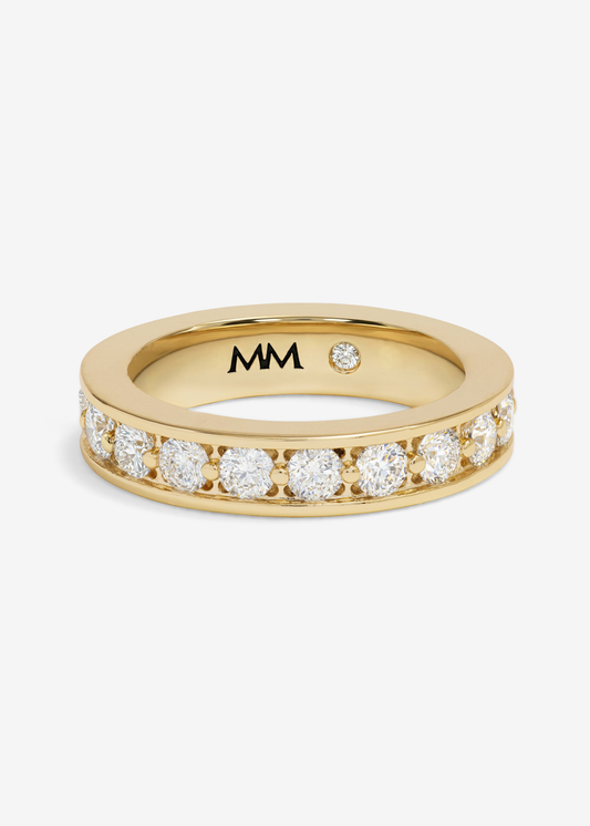 Gold band with CZ studding on a white background