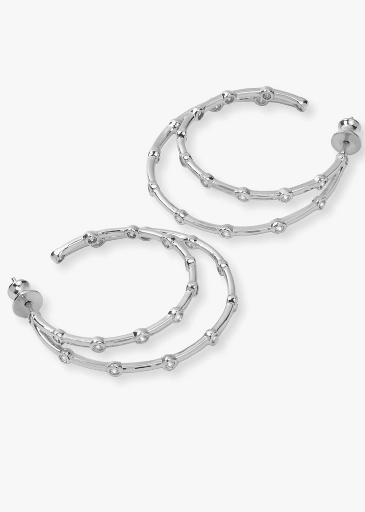 Melinda Maria Big Ass Doubled Hoops 1.5" - Silver/White Crystal