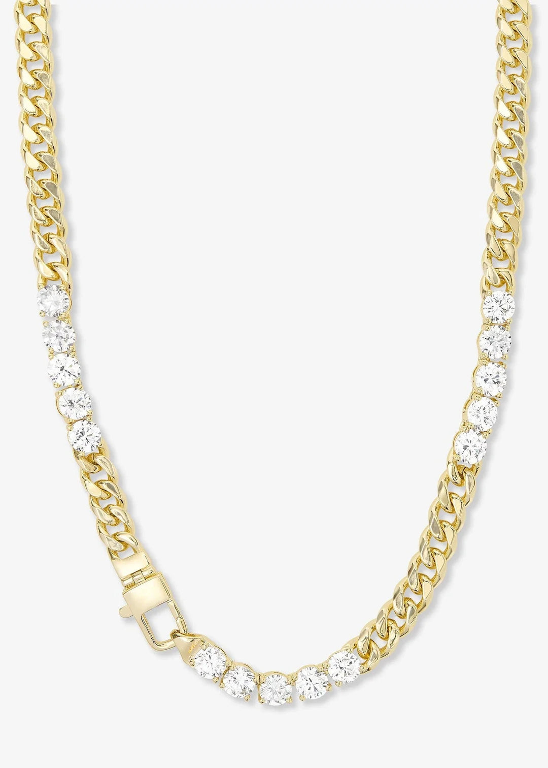 Melinda Maria women's gold cuban chain simulated diamond necklace with clasp accent