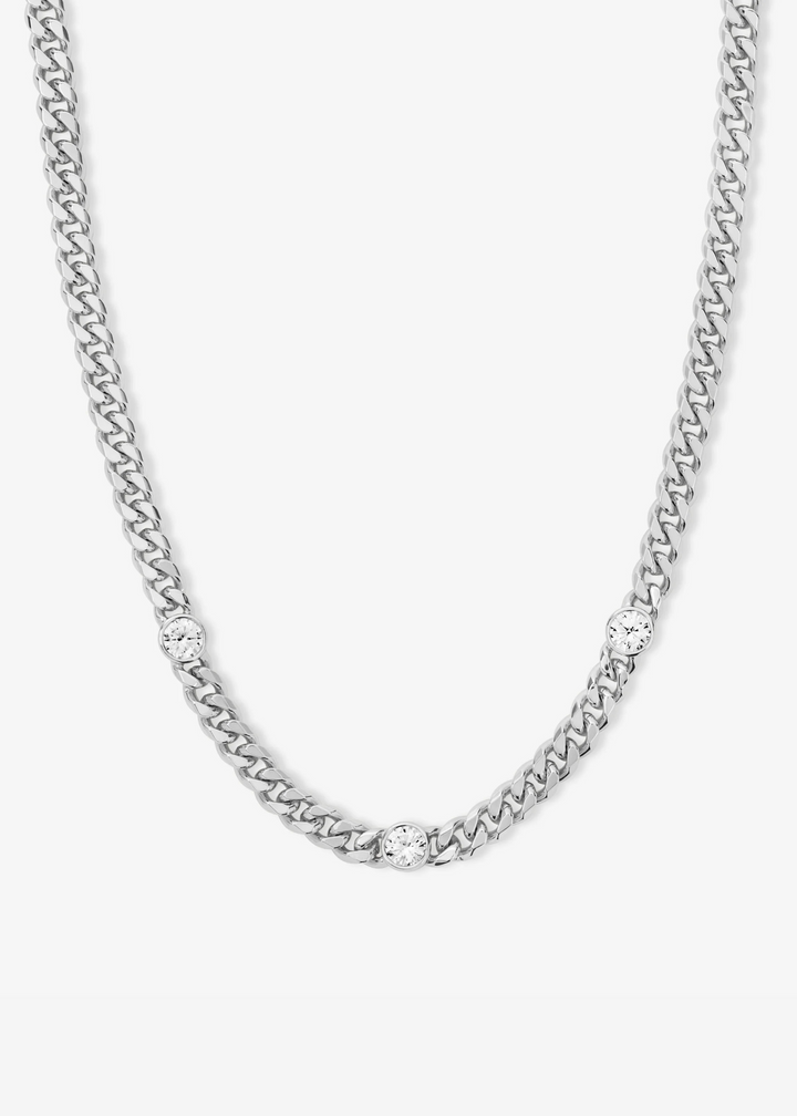 Melinda Maria Julian Triple Diamond 16" Cuban Chain Necklace - Silver/White Crystal