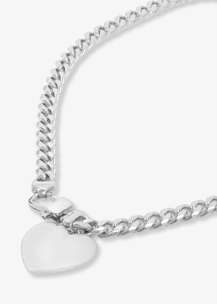 Melinda Maria Julian XL Heart Cuban Chain Necklace 18" - Silver