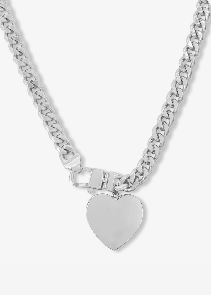 Melinda Maria Julian XL Heart Cuban Chain Necklace 18" - Silver