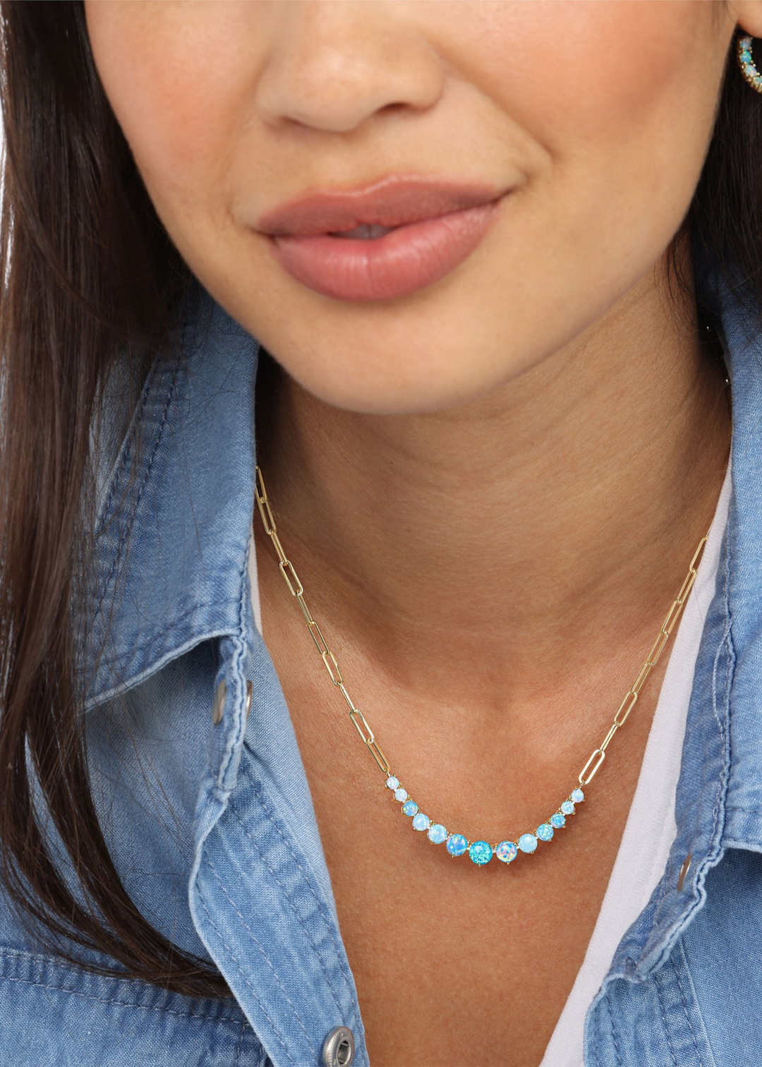 Melinda Maria Not Your Basic Graduated Ombre Samantha Tennis Necklace - Gold/Blue Opal