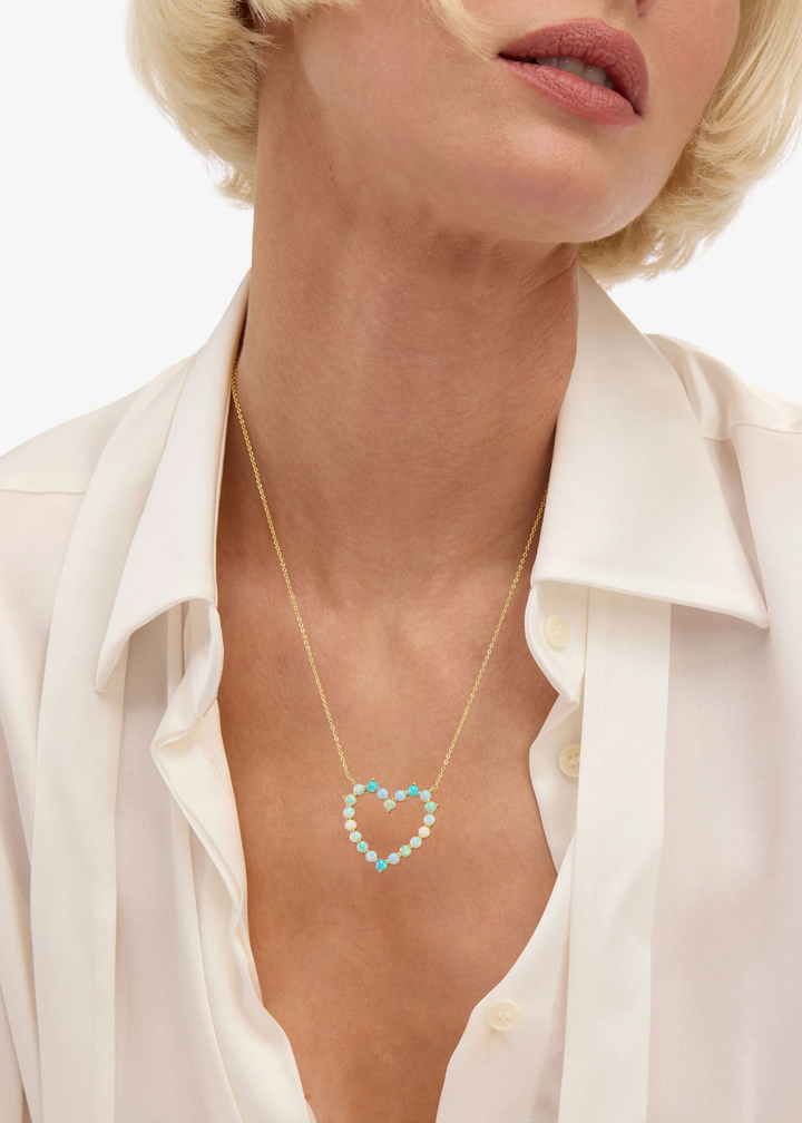 Melinda Maria She's an Icon Ombre Heart Necklace - Gold/Blue Opal