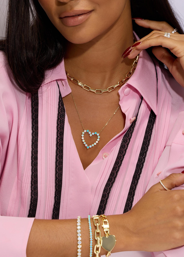 Melinda Maria She's an Icon Ombre Heart Necklace - Gold/Blue Opal