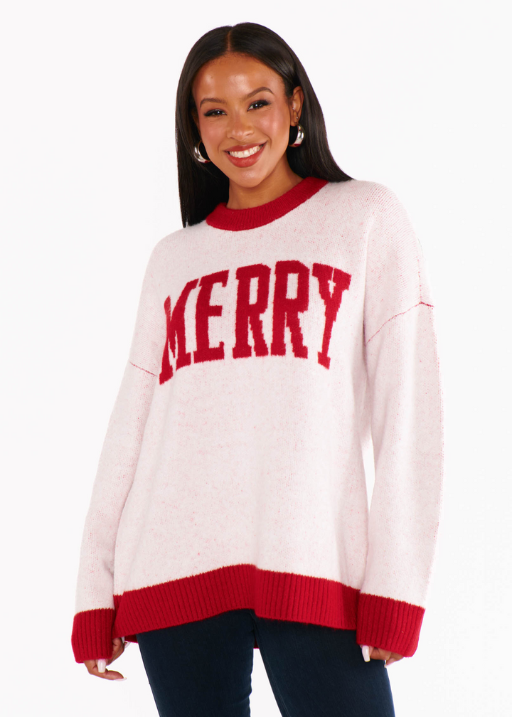 Show Me Your Mumu Classic Crewneck Sweater Merry Graphic Knit