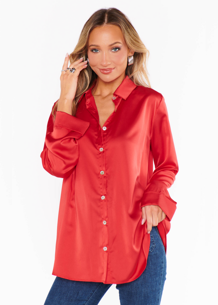 Show Me Your Mumu Smith Button Down - Red Luxe Satin